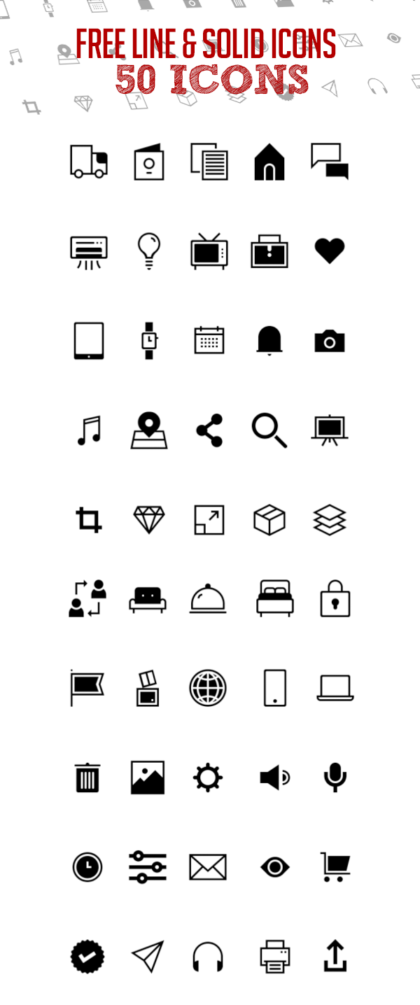 Free Line and Solid Icon Pack - 50 Icons
