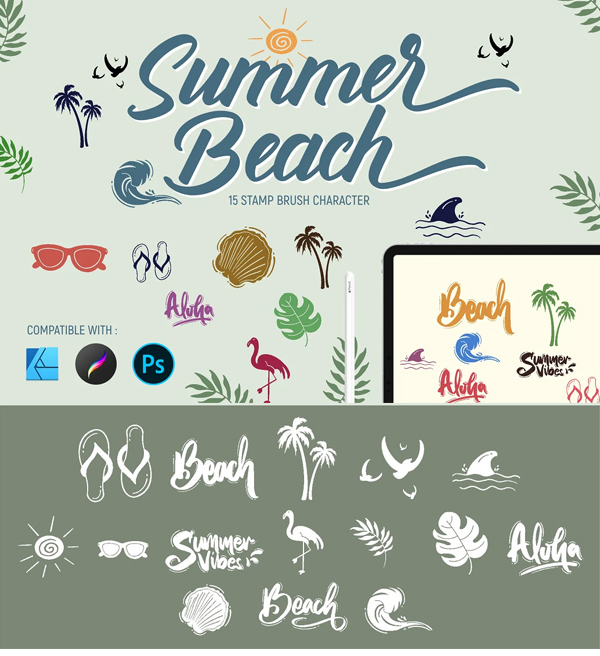 Summer beach Stamp brushes for Photoshop