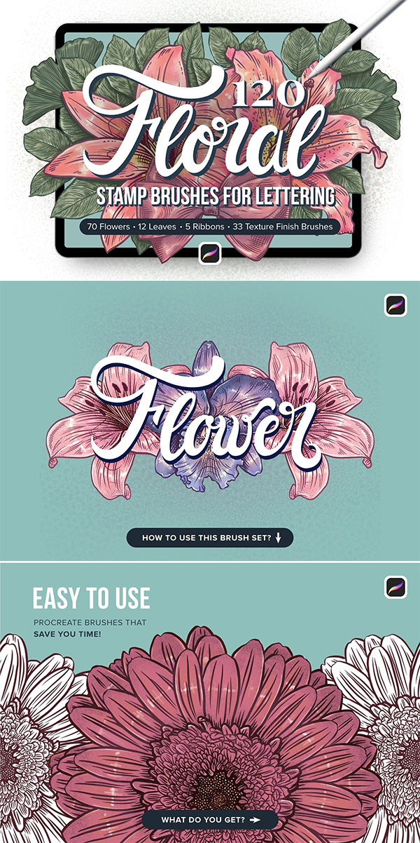 120 Floral Procreate Stamp Brushes