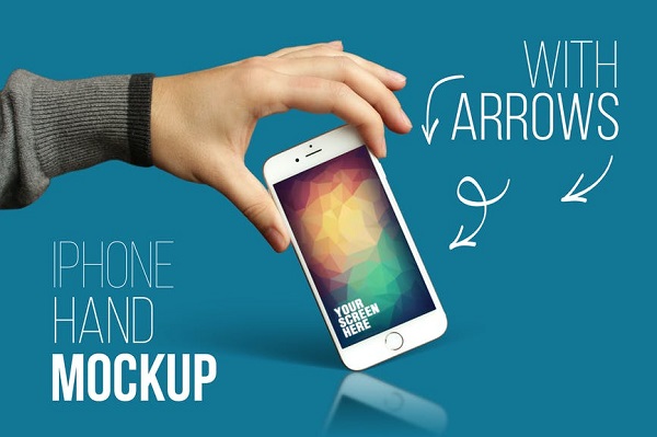 iPhone Hand Mockup With Arrows Font