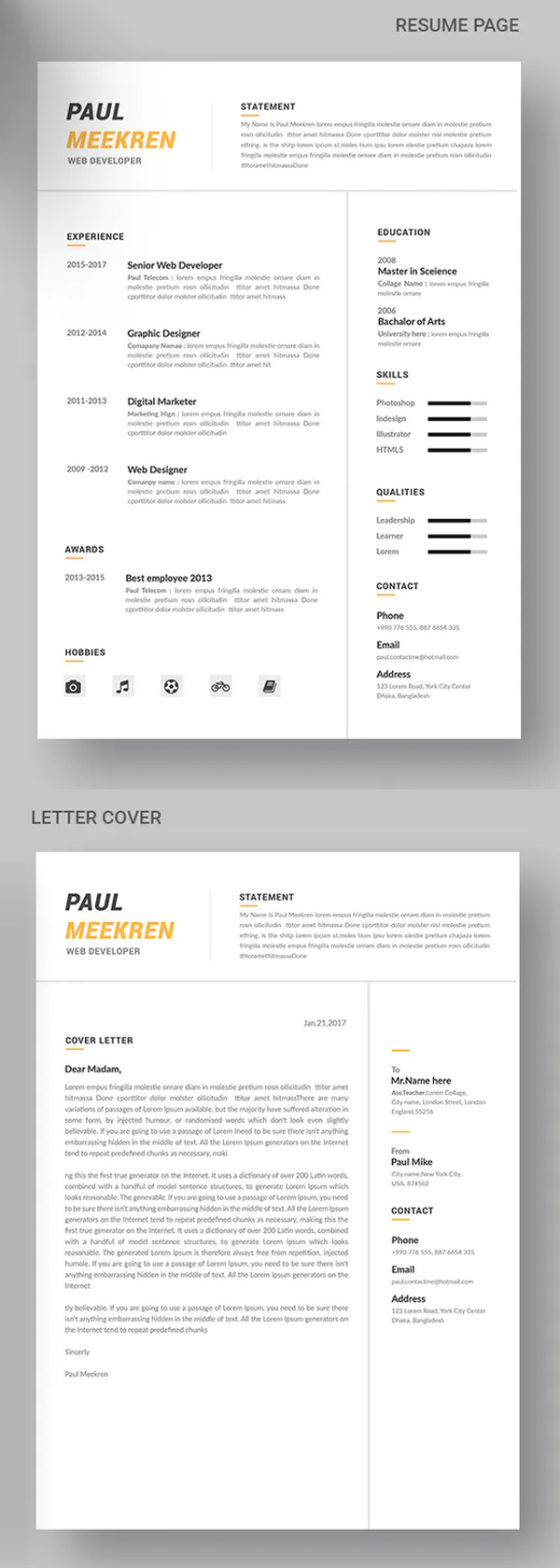 CV Resume & Cover Letter Font