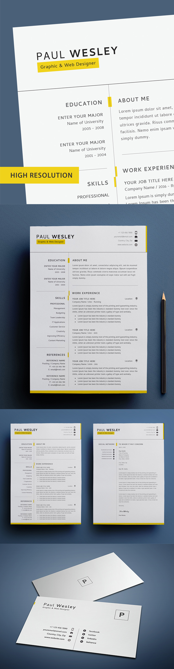 Professional Resume Template 2 Page PSD
