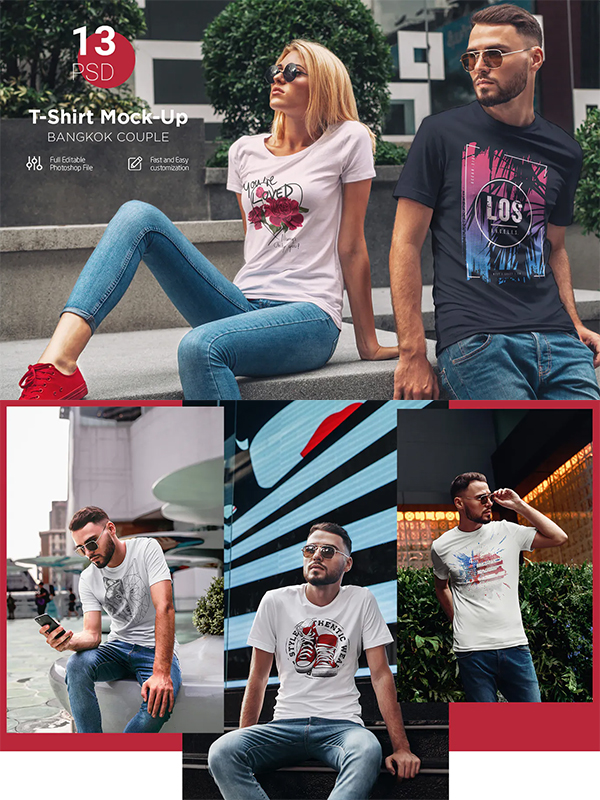 T-Shirt Mockup Couple in City