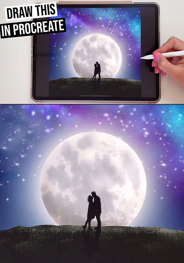 How to Draw Moon Scene with Procreate on iPad | Step by step drawing tutorial for beginners