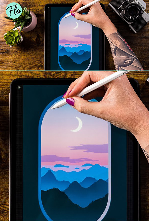 How to Draw Beautiful Sunset Landscape in Procreate Tutorial