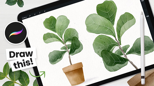 How To Draw Watercolor Cactus in Procreate Tutorial