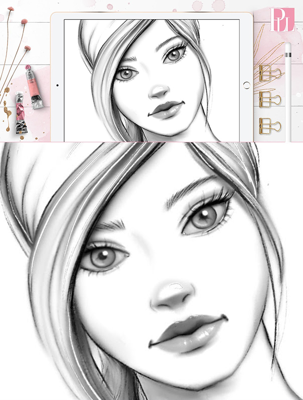 How to draw a female face step by step in Procreate Tutorial