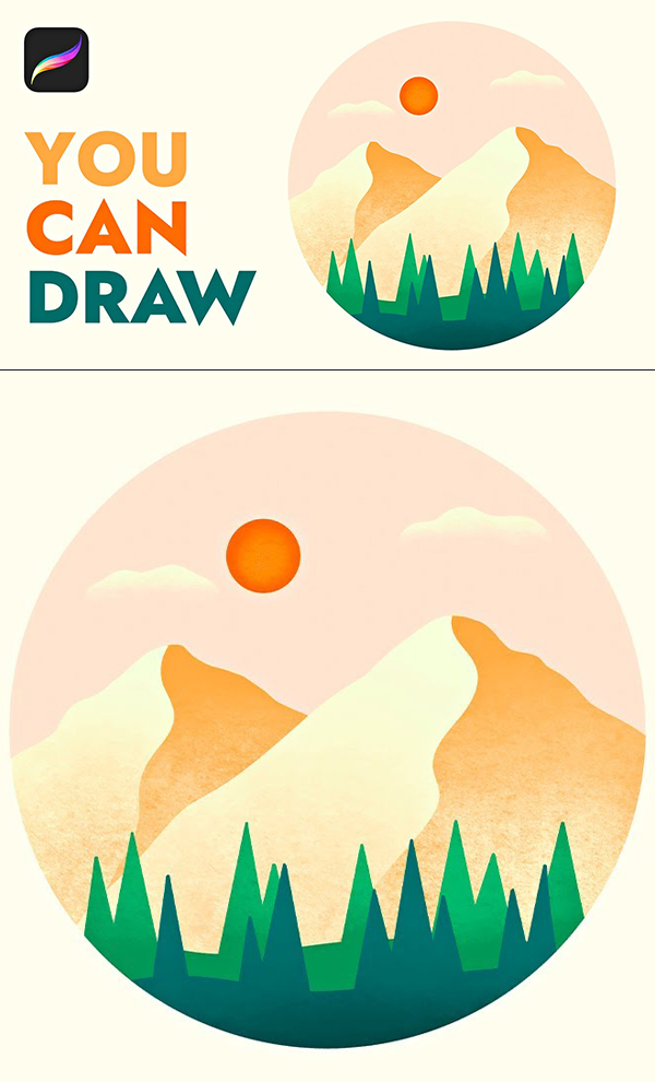 How to Draw Minimal Landscape Illustration in Procreate Tutorial