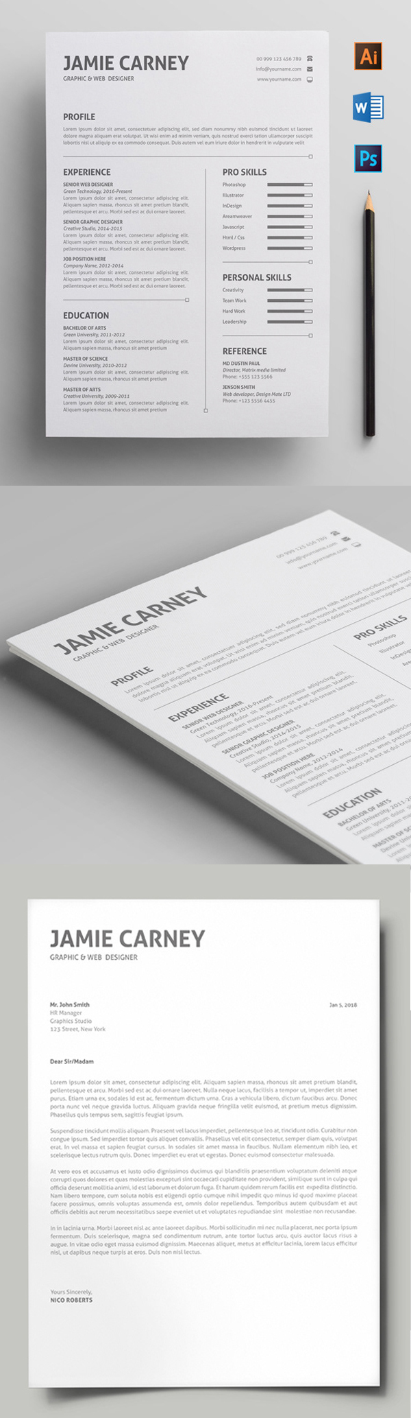 Free Clean Resume Template with Cover Letter
