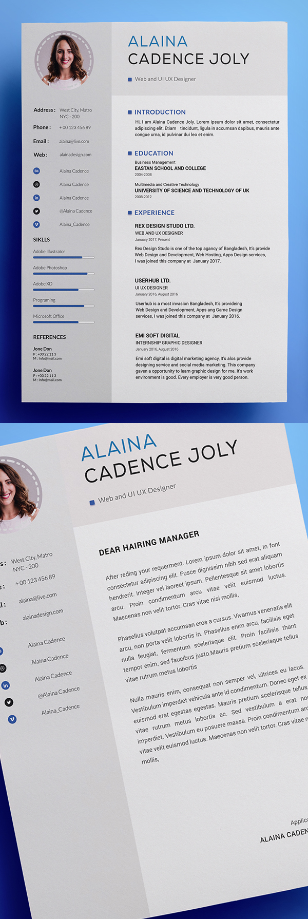 Free Clean & Professional Resume With Cover Letterter