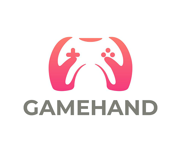 Game Joystick and Hands Negative Space Logo