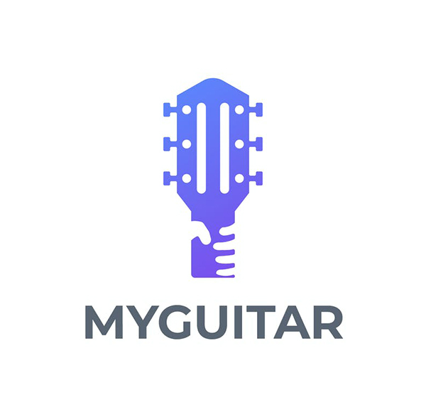 Modern Guitar and Hand Negative Space Logo