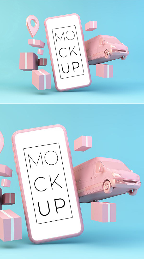 Smartphone and Courier Elements Mockup
