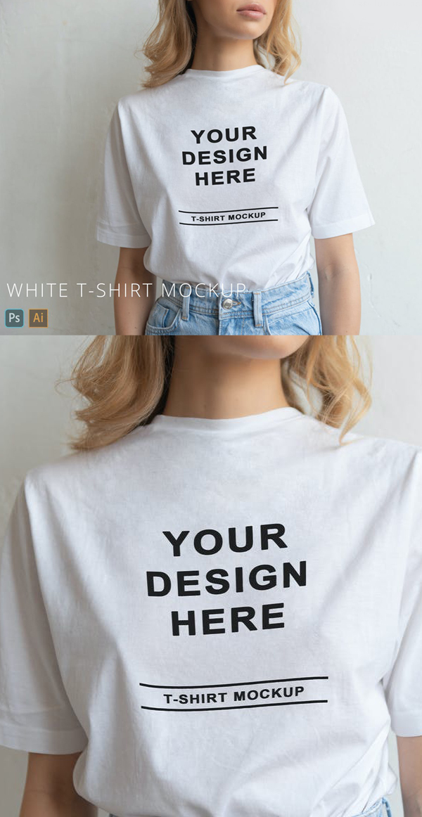 Free White T-Shirt on Person Mockup