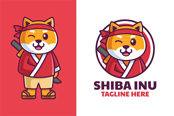 Shiba Inu in Samurai Clothes Cartoon Logo