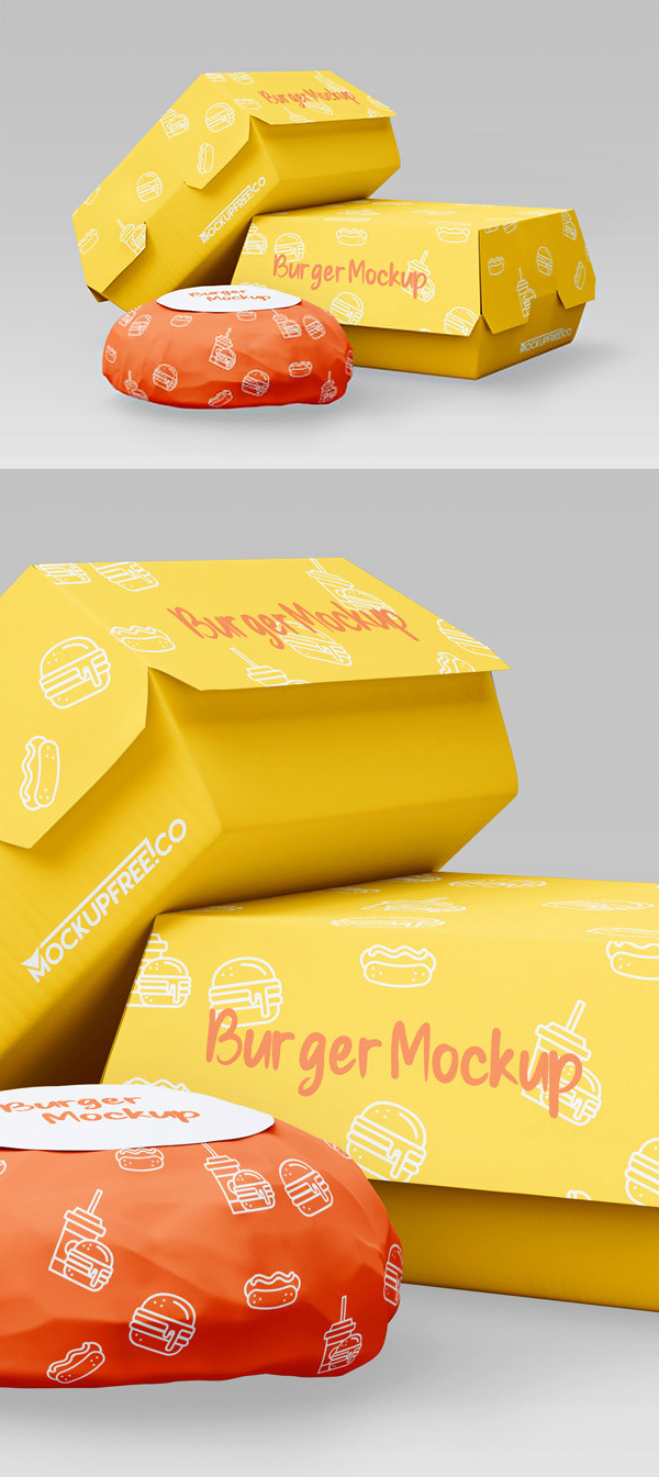 Free Burger Packaging Mockup PSD Template