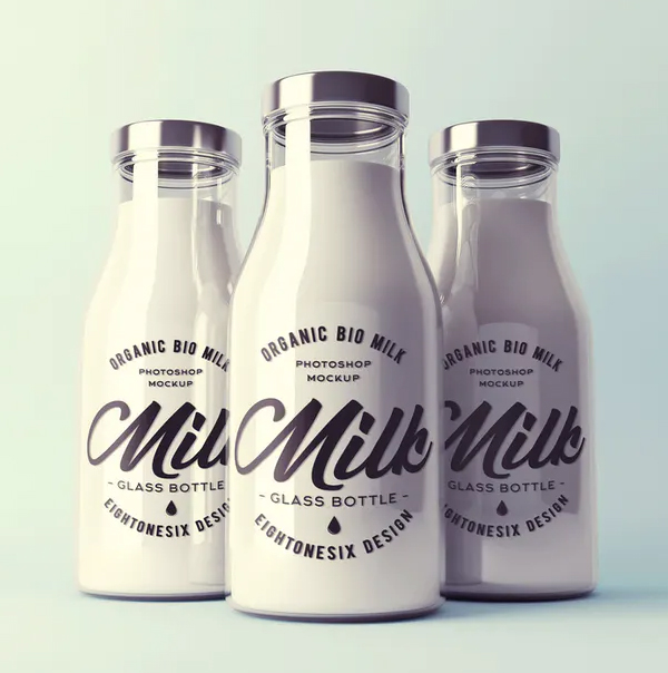 Realistic Milk Bottle Mockup