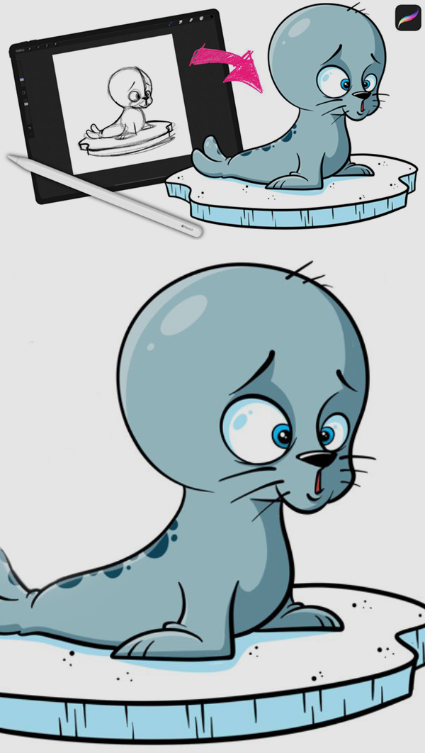 Learn How to Draw a Baby Seal in iPad & Procreate Tutorial