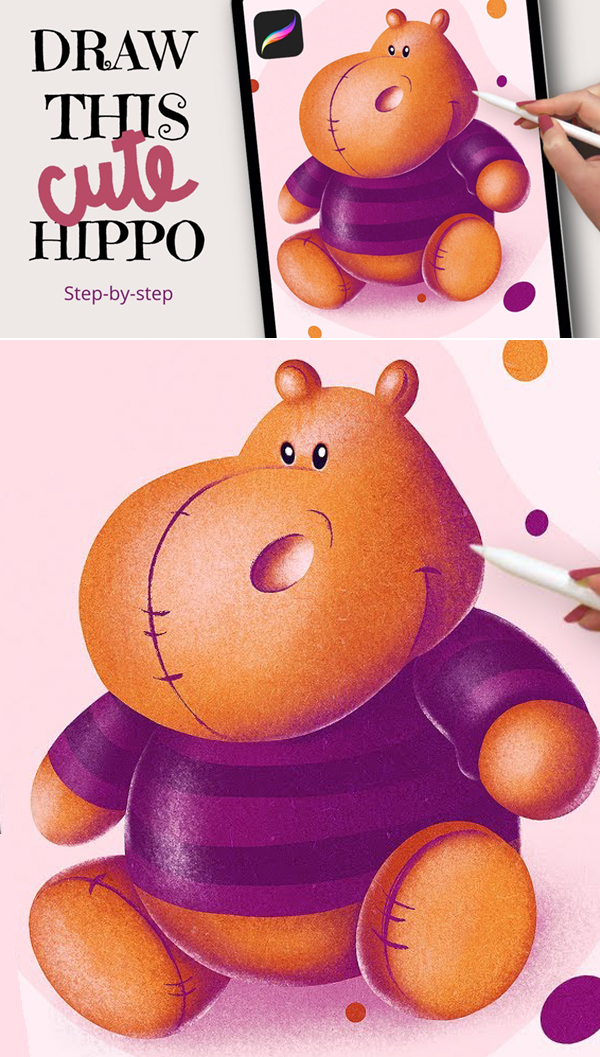 How to Draw Toy Hippo Drawing in Procreate Tutorial