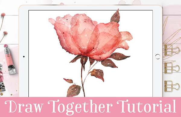 How to Draw a Watercolor Rose with Flower Tools Brush Box in Procreate Tutorial
