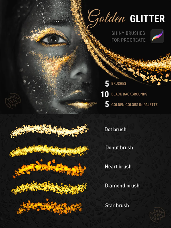 Golden Glitter Procreate Brushes