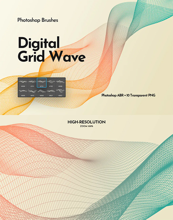 Digital Grid Waves Photoshop Brushes