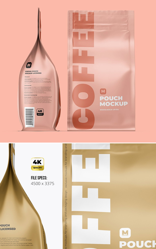 Zip Coffee Pouch Front & Side Mockup