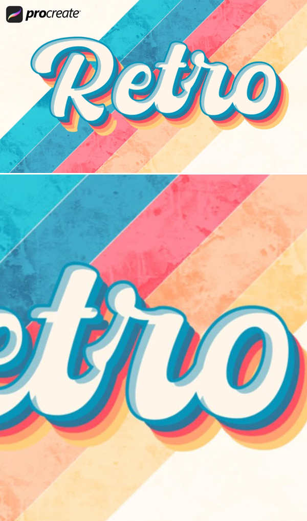 How to Create Retro Font Three Color Options in Procreate tutorial
