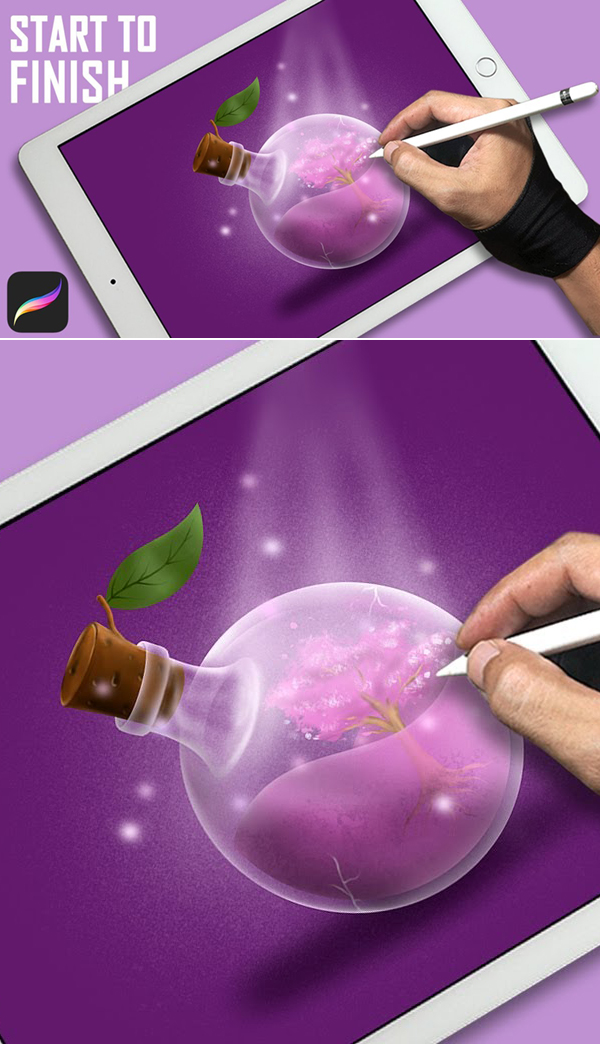 Learn to Draw Digital Painting Magic Potion Bottle on iPad Procreate Drawing Tutorial