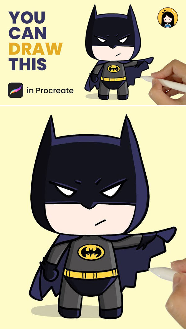 How to Draw Cute Batman in Procreate Step-by-Step Tutorial