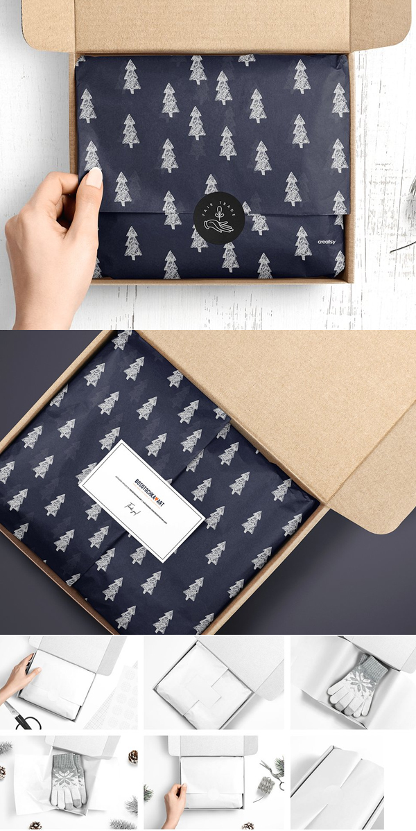 Mailer Box Tissue Paper Mockup Set