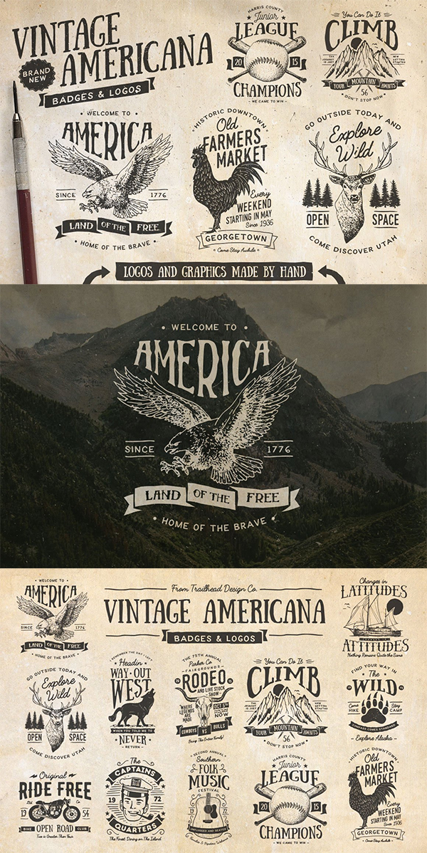 Vintage Americana Illustrative Badges and Logo