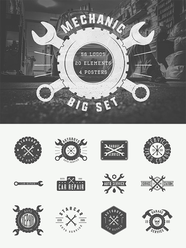 Set of Vintage Mechanic Logos