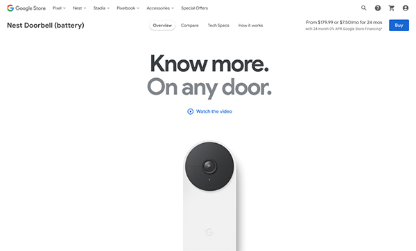 Google Nest Doorbell - Website Design For Inspiration