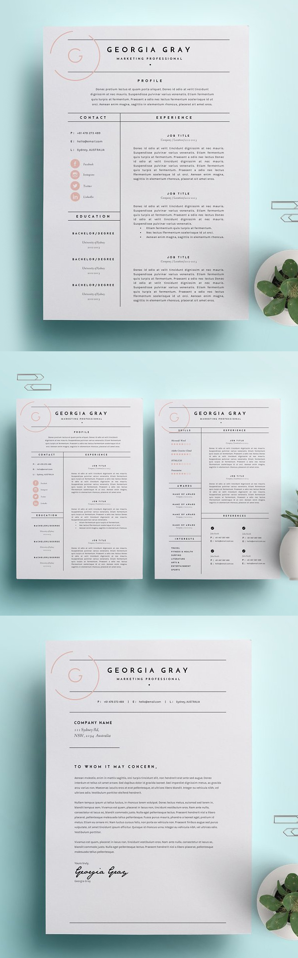 Resume Template 3 Page | CV Template