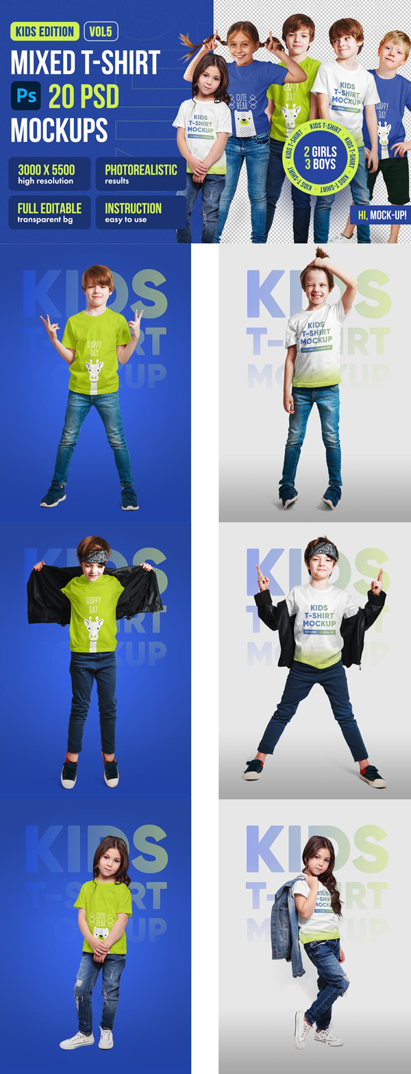 Mixed Kids T-Shirt PSD Mockups