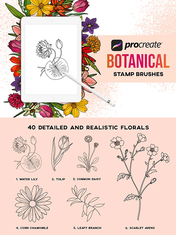 40 Procreate Botanical Stamps