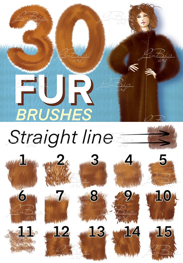 30 Procreate Fur Brushes Set