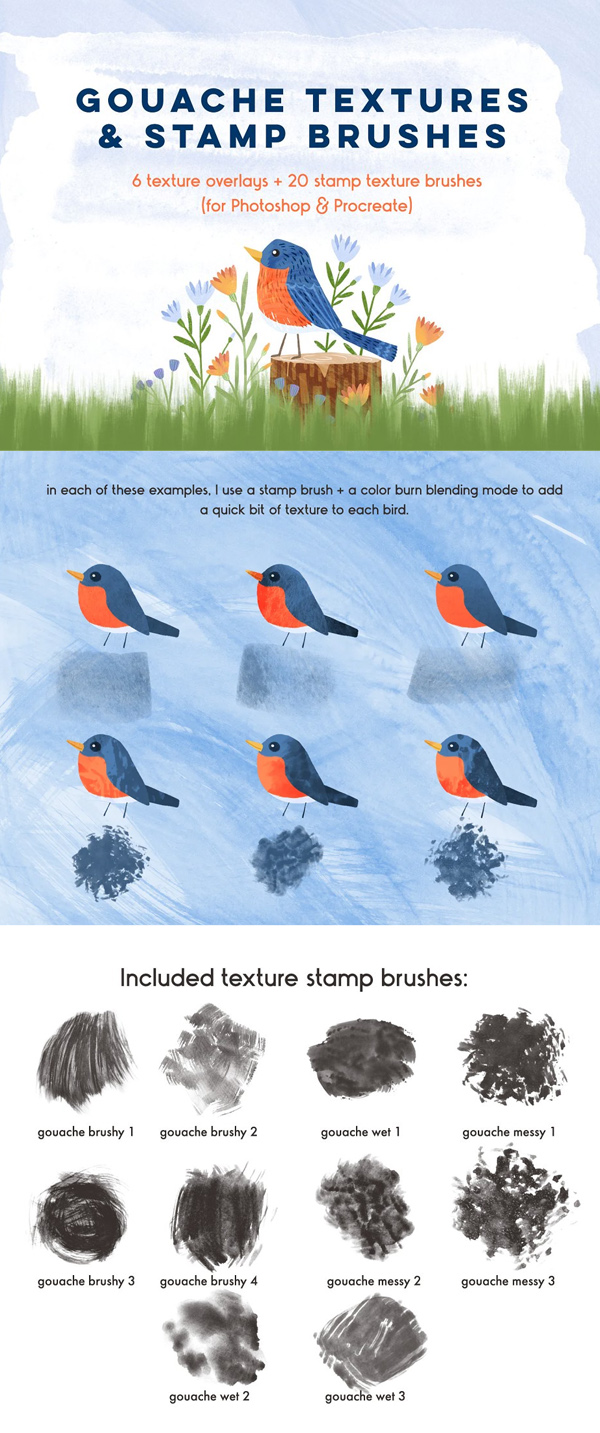 Gouache Textures + Stamp Brushes For Photoshop