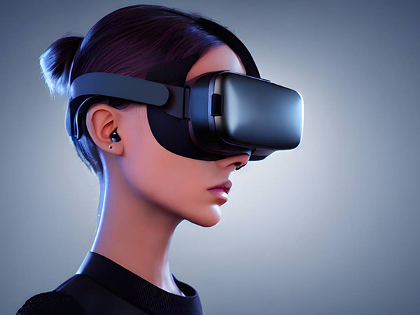 Women futuristic virtual reality simulator technology one person metaverse eyesight image