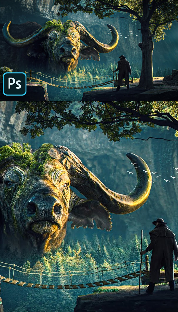 Amazing Giant Buffalo Photoshop Manipulation Tutorial