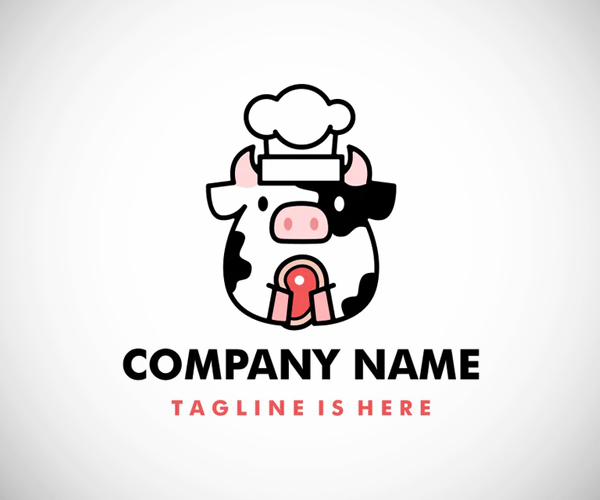 Cute Cow Beef Grill Cartoon Logo