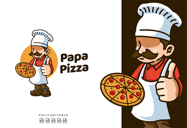 Papa Pizza Retro Mascot Logo