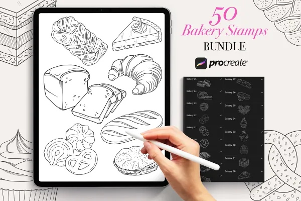 50 Bakery Procreate Stamps
