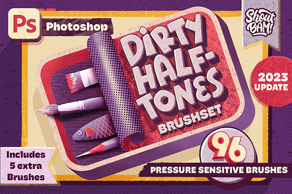 Dirty Halftones Photoshop Brush Set (96 Photoshop Brushes)