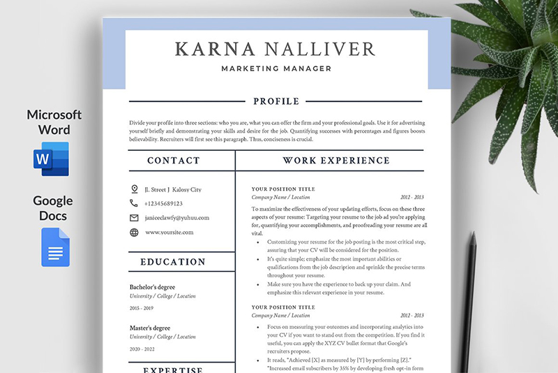 Resume Template For Google Docs And Word