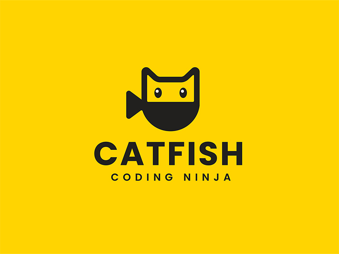 Cat Fish Negative Space Logo Design