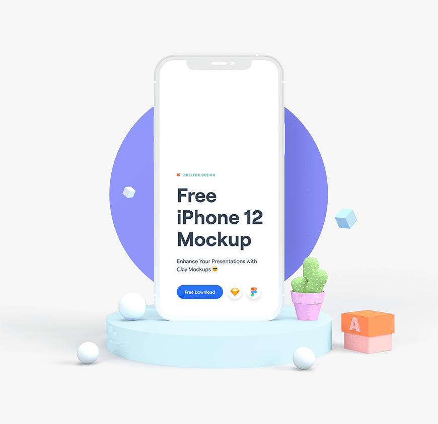 Free iPhone 12 Clay Mockup – Sketch + Figma