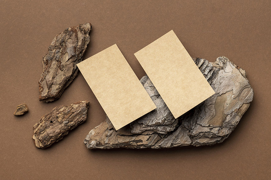 Free Realistic Business Card Mockup on Wooden Board