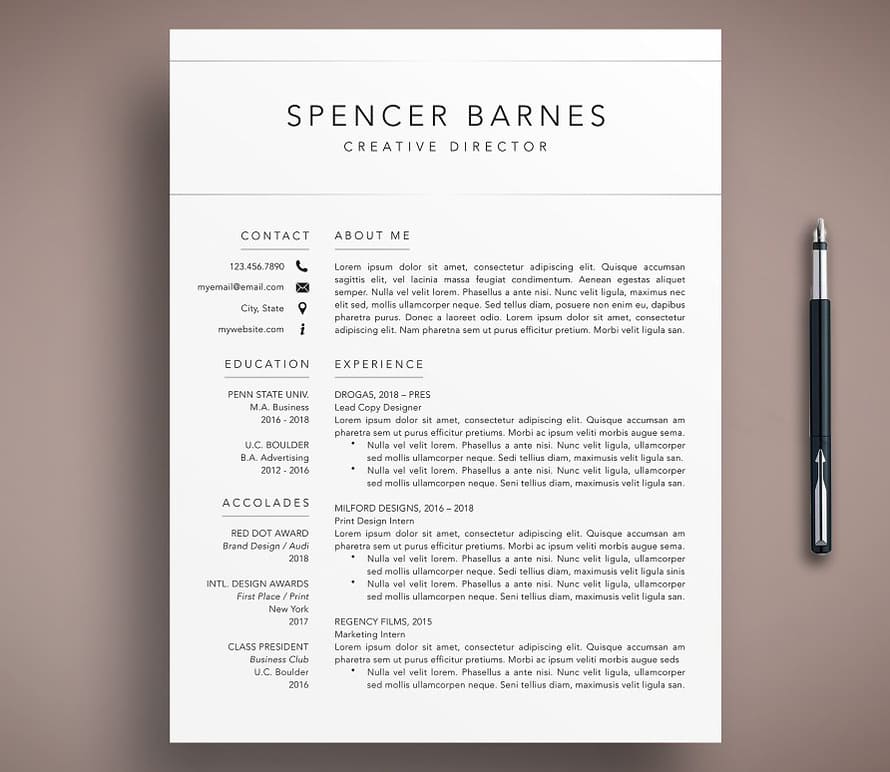 Modern Resume Cv Template Word Pages